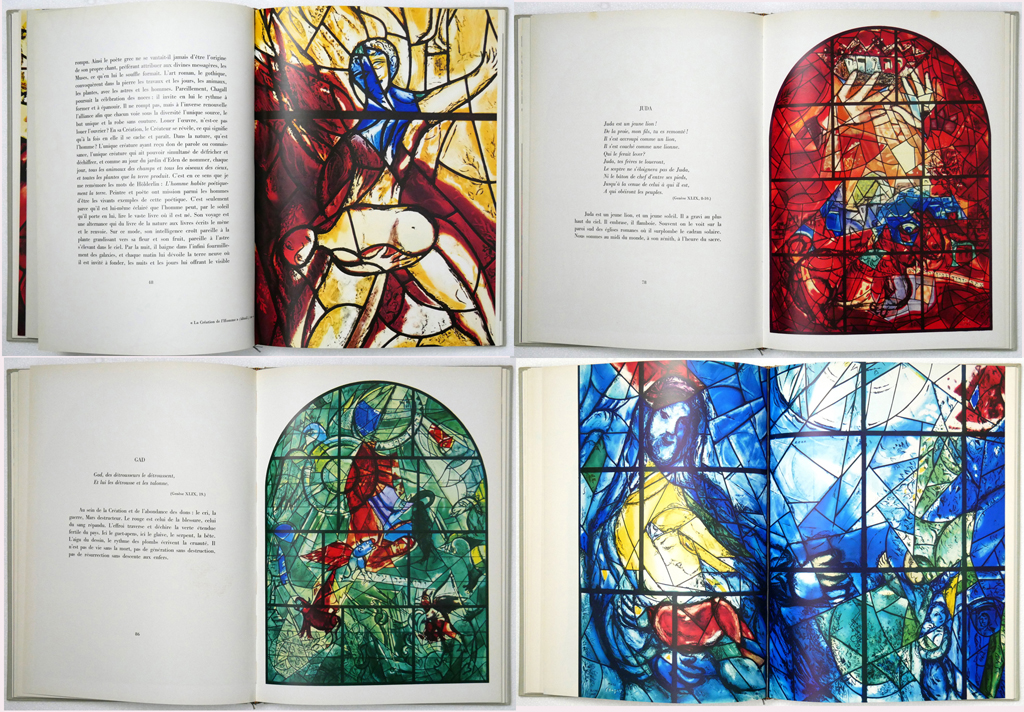 Les Vitreaux de Chagall, 1957-1970 by Robert Marteau (text, in French) and Marc Chagall (illustrations) – A.C. Mazo Editeur Paris, 1972 Hardcover book in dustjacket – composite photo to show examples of illustrations and text