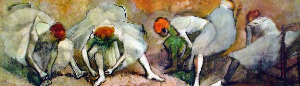 KerrisdaleGallery.com - Stock ID#DE102ph - Dancers Adjusting Their Slippers by Edgar Degas - vintage offset lithograph fine art print reproduction - Published by Shorewood NYC, U.S.A.