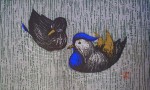 Quiet Couple by Kaoru Kawano - original woodcut