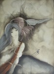 Dreamscape Woman Winged Whisperer by Ruediger Brassel - original etching, signed and numbered 8/ 99
