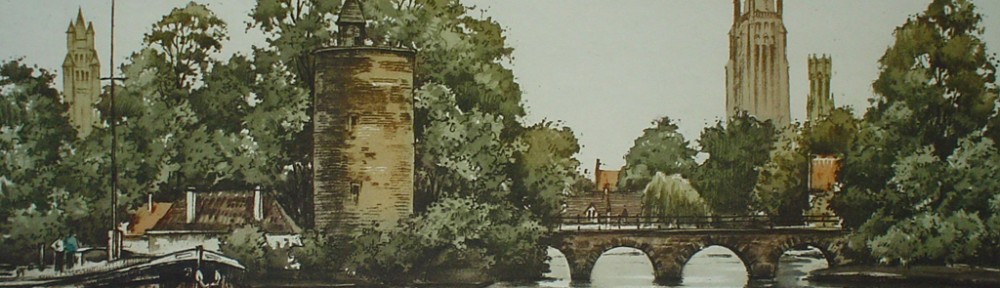 Bruges Minnewater by Roger Hebbelinck - original etching, signed and numbered 263/ 350