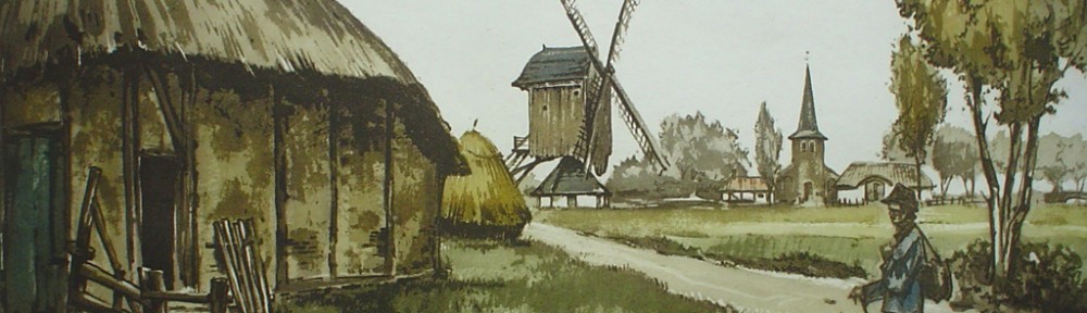 La Rentree Au Village by Roger Hebbelinck - original etching, signed and numbered 265/ 350