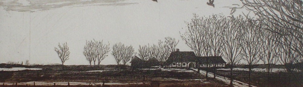Farmhouse Fields With Birds by Udo Nolte - original etching, signed and numbered 100/ 150