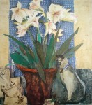Amaryllis And Cat by Leonard Brooks - offset lithograph fine art print