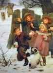 Children Snowballing by Arthur Elsley - offset lithograph fine art print