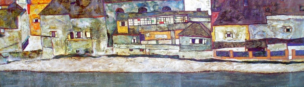 Houses On A River / Häuser Am Fluss by Egon Schiele - offset lithograph fine art poster print