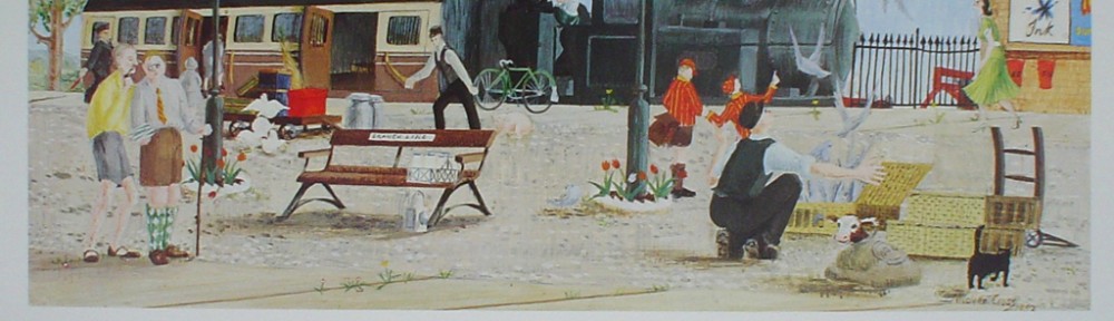 Train Station, by Nicolette Cross, 1984 Exhibition, Federation Galleries, Water Street, Vancouver - offset lithograph fine art poster print