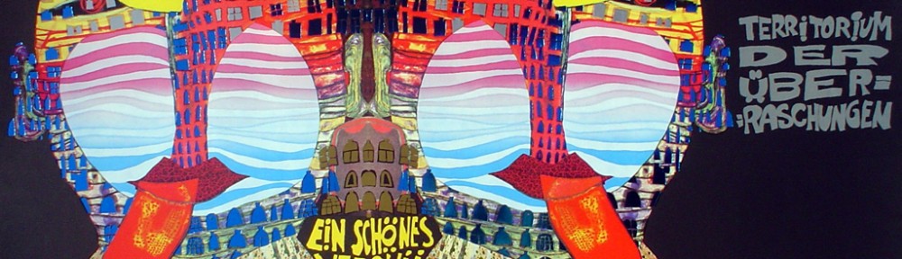 Andre Heller's Luna Luna by Friedrich Hundertwasser - original vintage poster - offset lithograph with metal foil insets fine art poster print