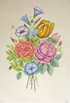 Mixed Flowers Petunia by Jean-Louis Prevost - restrike etching, hand-coloured original print