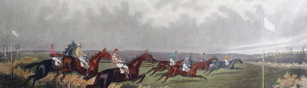 Steeplechase, The First Fence by GC Hunt and Son - restrike etching, hand-coloured