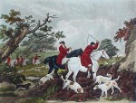 Fox Hunting, The Check by George Morland - restrike etching, hand-coloured original print
