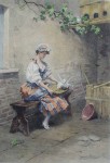 Mes Colombes by Daniel Hernandez - etching, hand-coloured