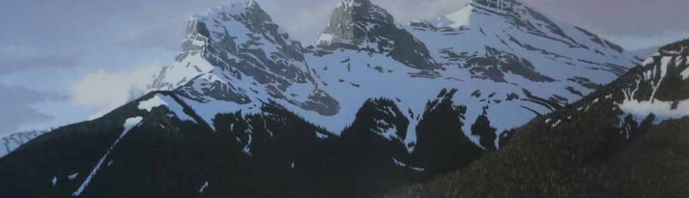 The Three Sisters by Leyda Campbell, signed and titled by artist, numbered 233/350 - offset lithograph limited edition print fine art reproduction of an acrylic painting of The Three Sisters mountains