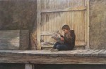 Girl Reading Sunday Comics by Leonard (Len) Gibbs - offset lithograph reproduction vintage fine art print