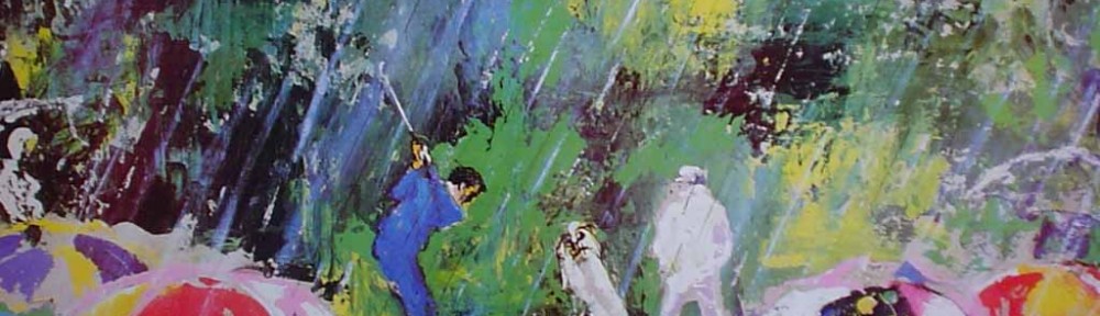 Arnie In The Rain: Arnold Palmer Augusta National Golf Championship 1973 by LeRoy Neiman - offset lithograph vintage poster print art reproduction