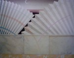 Fans 2, Earthtones (untitled) by Oscar Tejeda, signed - offset lithograph vintage 1987 fine art print
