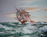 Dawn Chase by Montague Dawson - offset lithograph reproduction vintage 1974 fine art print