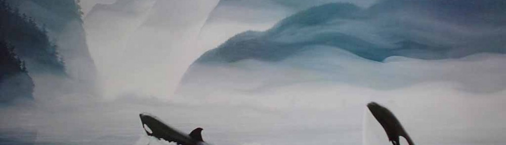 Indian Arm Orcas by Bruce Muir, numbered AP 22/37, titled and signed by artist - offset lithograph limited edition vintage fine art print