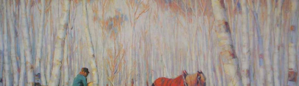 March In The Birch Woods by Clarence Alphonse Gagnon - offset lithograph reproduction vintage fine art print