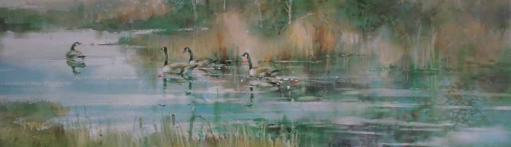Summer Marsh:Canada Geese by Brent Heighton - offset lithograph reproduction vintage fine art print