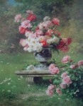 Peonies In A Wild Garden by Louis Marie Lemaire - offset lithograph reproduction vintage fine art print