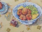 Pomegranate by Julie McCarroll, metal foil insets, published by Posters International - offset lithograph reproduction vintage fine art poster print