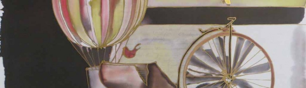 Bicyclette by Jutta Ritter-Scherer, signed by artist, published by Meridian Publishing - offset lithograph reproduction with metallic and real gold foil insets vintage fine art print