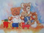 Train Talk by Wendy Tosoff - offset lithograph reproduction vintage fine art print