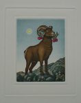 Aries/ Widder by Volker Kühn (ie. Volker Kuehn) - German Zodiac original hand-coloured etching not signed by artist