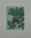 Gemini/ Zwillinge by Volker Kühn (ie. Volker Kuehn) - German Zodiac original hand-coloured etching not signed by artist