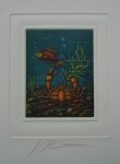 Cancer/ Krebs by Volker Kühn (ie. Volker Kuehn) - German Zodiac original hand-coloured etching signed by artist