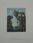 Capricorn/ Steinbock by Volker Kühn (ie. Volker Kuehn) - German Zodiac original hand-coloured etching signed by artist