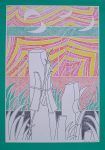 Green Red Yellow Abstract (untitled) by Roman Haller - 1975 original serigraph/silkscreen, signed in plate, one of 13 different serigraphs from "Künstlerkalendar '75" , an oversized calendar featuring original serigraphs from 13 European artists, © 1975 Verlag F. Bruckmann KG, München (Bruckmann Publishing, Munich)
