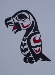 Young Eagle by Clarence A. Wells, Gitxsan Pacific Northwest Coast First Nations contemporary Native artist - vintage original 1975 limited edition serigraph/silkscreen print - under image in pencil by artist: dated November '75, titled Young Eagle, signed Clarence A. Wells, numbered 122/175 - sheet size 20x16 inches/ 51x41 cm (KerrisdaleGallery.com)