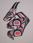 Mountain Goat by Clarence A. Wells, Gitxsan Pacific Northwest Coast First Nations contemporary Native artist - vintage original 1977 limited edition serigraph/silkscreen print - under image in pencil by artist: dated March '77, titled Mountain Goat, signed Clarence A. Wells, numbered 136/180 - sheet size 17x13 inches/ 43x33 cm (KerrisdaleGallery.com)