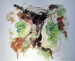"Green Grapes", in German: "Weintrauben" by Klaus Meyer Gasters, shown with full margins - vintage 1970's/1980's offset lithograph reproduction watercolour collectible fine art print (size approx. 15 x 18.5 inches/ ca. 38 x 47 cm) - KerrisdaleGallery.com
