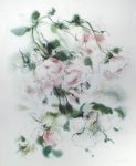 "Pink Roses" by Klaus Meyer Gasters - vintage 1970's/1980's offset lithograph reproduction watercolour collectible fine art print (size approx. 18.5 x 15 inches/ ca 47 x 38 cm) - KerrisdaleGallery.com