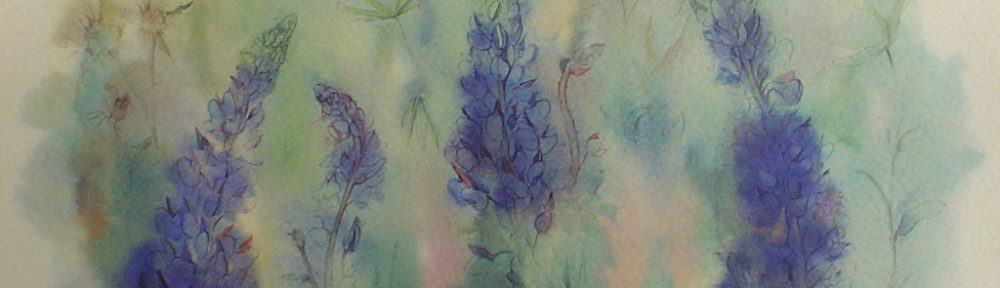 "Lupins", in German: "Lupinen" by Klaus Meyer Gasters - vintage 1970's/1980's offset lithograph reproduction watercolour collectible fine art print (size approx. 15 x 18.5 inches/ ca 38 x 47 cm) - KerrisdaleGallery.com