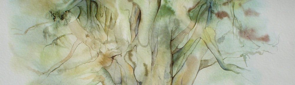 "Big Green Tree" by Klaus Meyer Gasters - vintage 1970's/1980's offset lithograph reproduction watercolour collectible fine art print (size approx. 15 x 18.5 inches/ ca 38 x 47 cm) - KerrisdaleGallery.com