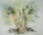 "Big Green Tree" by Klaus Meyer Gasters - vintage 1970's/1980's offset lithograph reproduction watercolour collectible fine art print (size approx. 15 x 18.5 inches/ ca 38 x 47 cm) - KerrisdaleGallery.com