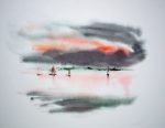 "Red Sky Sailboats" by Klaus Meyer Gasters - vintage 1970's/1980's offset lithograph reproduction watercolour collectible fine art print (size approx. 15 x 18.5 inches/ ca 38 x 47 cm) - KerrisdaleGallery.com
