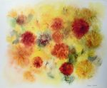 "Golden Chrysanthemums" by Klaus Meyer Gasters - vintage 1970's/1980's offset lithograph reproduction watercolour collectible fine art print (size approx. 15 x 18.5 inches/ ca 38 x 47 cm) - KerrisdaleGallery.com