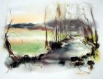 "Green Spring Pond", in German: "Bach Im Fruehling" by Klaus Meyer Gasters - vintage 1970's/1980's offset lithograph reproduction watercolour collectible fine art print (size approx. 15 x 18.5 inches/ ca 38 x 47 cm) - KerrisdaleGallery.com