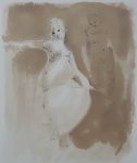 KerrisdaleGallery.com - Stock ID#FL021ev-sn - "Woman Approached (untitled)" by Leonor Fini - original etching, limited edition of 245 - in pencil: numbered 21/245 and signed by artist - vintage ca. 1980 fine art print