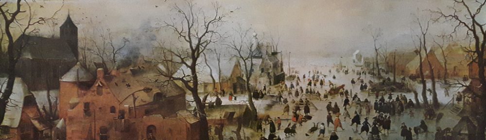 KerrisdaleGallery.com - Stock ID# AH201ph - "Winter Scene With Ice Skaters" by Hendrik Avercamp - offset lithograph reproduction, printed in The Netherlands - vintage collectible art print