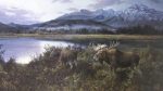 KerrisdaleGallery.com - stock ID#WM647ph-snt - Autumn Evening (moose couple) by Marla Wilson - Limited Edition 647/695, 1990 offset lithograph; numbered, titled and signed in pencil by the artist