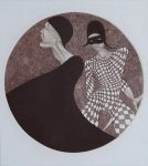 KerrisdaleGallery.com - Stock ID#AG831ev-snt- "L'Assassinat de Pierrot" by Guillaume Azoulay, close up to show image detail - part of the "Les Arlequinades" series, Set of 3 images - original copperplate etching, titled and signed by artist, numbered 83/300