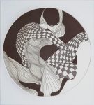 KerrisdaleGallery.com - Stock ID#AG832ev-snt- "Le Baiser" by Guillaume Azoulay, close up to show detail - part of the "Les Arlequinades" series, Set of 3 images - original copperplate etching, titled and signed by artist, numbered 83/300
