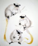 KerrisdaleGallery.com - Stock ID#mg026ph - "Three Mandarin Monkeys" by Klaus Meyer-Gasters - vintage offset lithograph art print. Printed in Germany 1970s-1980s.